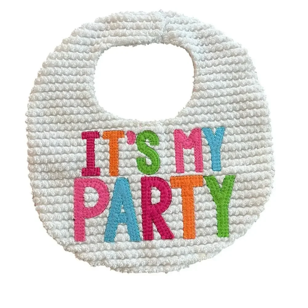 Mudpie Soft White It's My Party Birthday Colorful Baby Bib